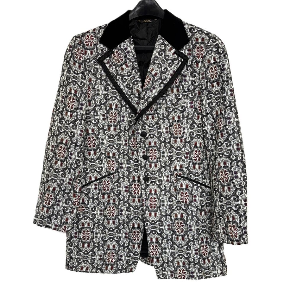After Six Grey Red  Brocade Tuxedo Prom Formal Jacket Vintage Authentic 70’s NWT